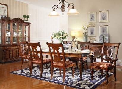 Dining room table, dining table, 4 chairs, 2 armchairs, display cabinet, 8-piece dining set